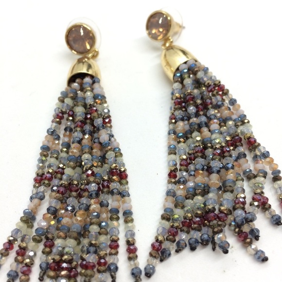 3/$30 GLASS SEED BEADS TASSEL EARRINGS DANGLE DROP GOLD TONE MUTED COLOR - Picture 4 of 11